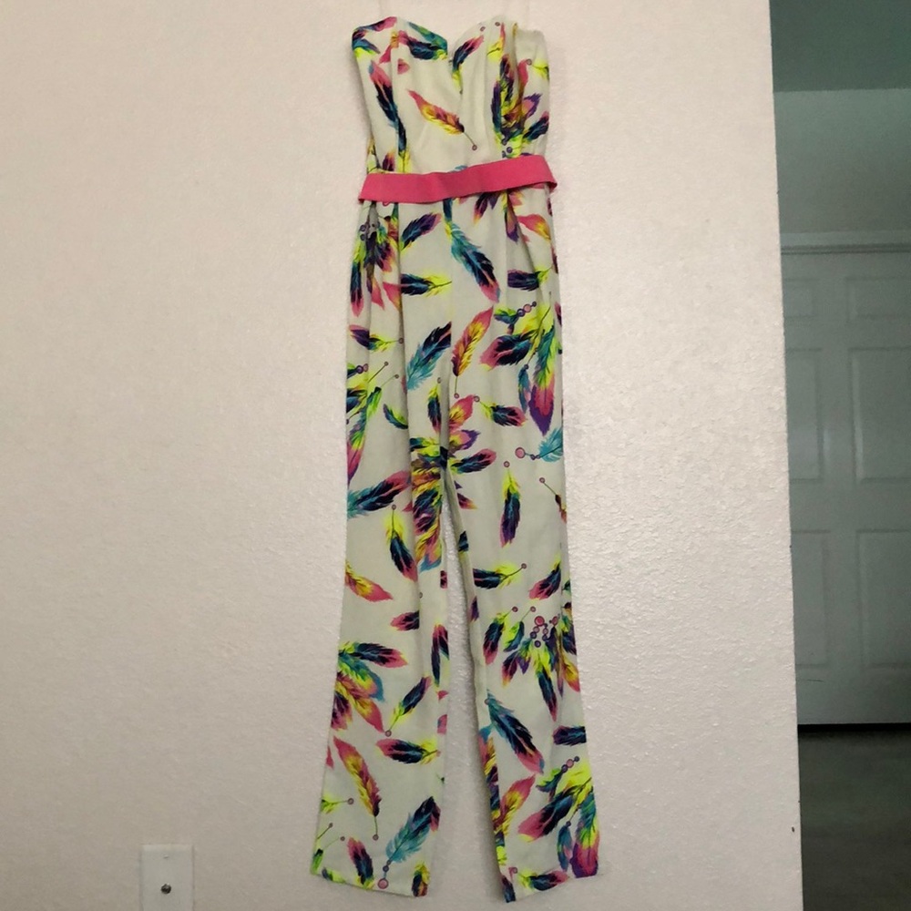 NWT Mustard Seed neon feather print jumpsuit